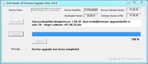 screen shot of figure 4: Device upgrade has been completed