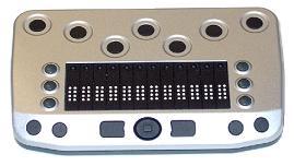 Three small buttons on each side of the BrailleConnect 12