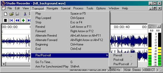 Image of Studio Recorder Pre/Post-Roll sub menu