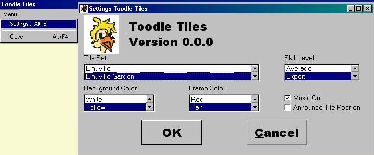 Toodle Tiles Settings menu