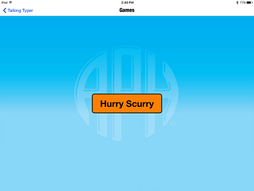 screenshot of the Games screen with Hurry Scurry button