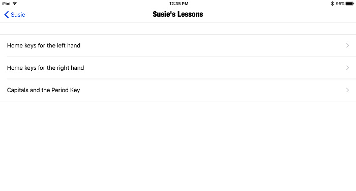 screenshot of the Student's Lessons screen with the list of assigned lessons
